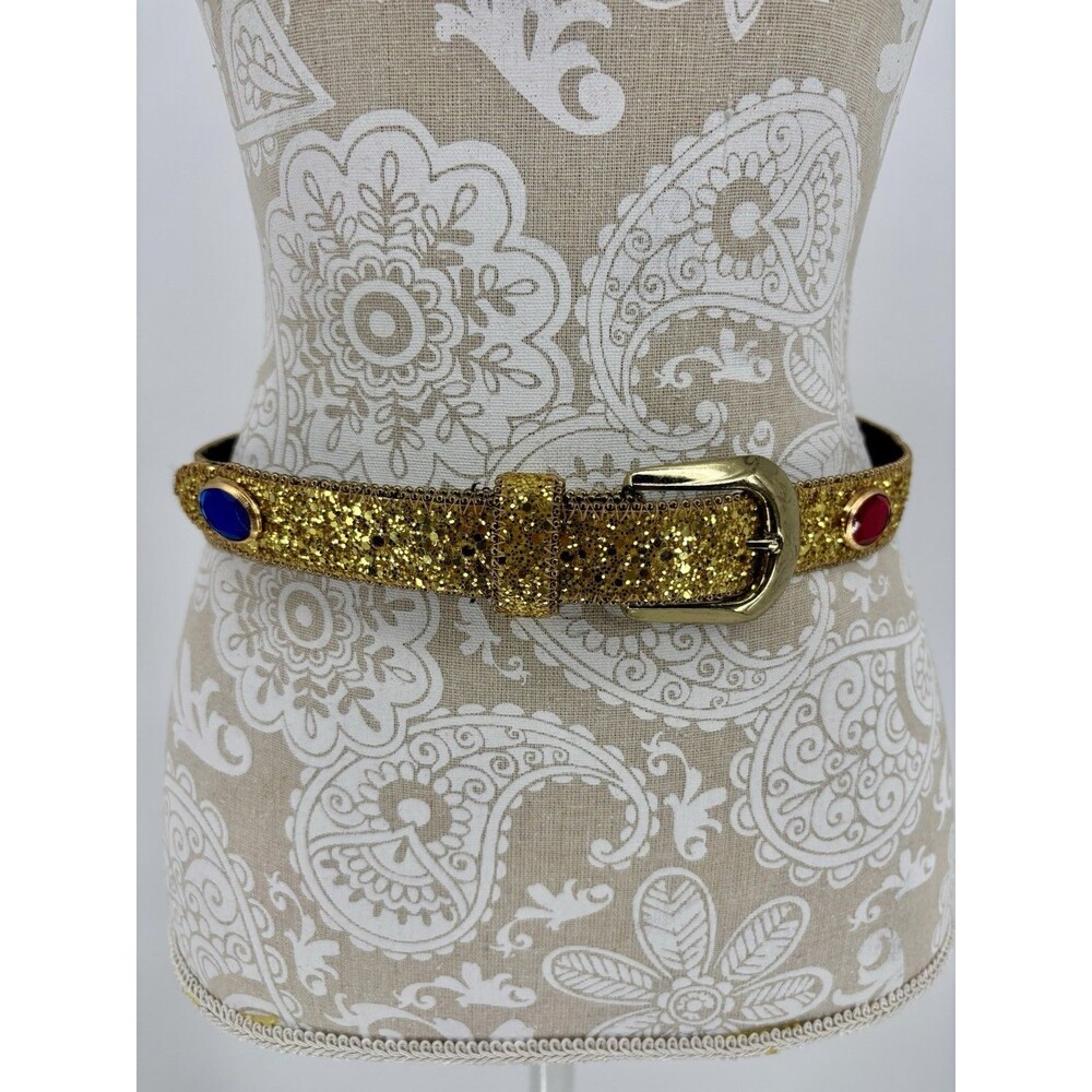 Vintage Dakota Ltd Gold Glitter Jeweled Belt M/L Made USA Statement Bling 37”